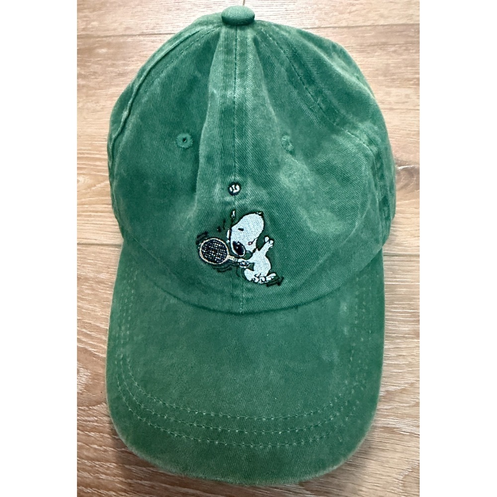 Peanuts Snoopy Tennis Hat Green Twill Cap Adjustable One Size